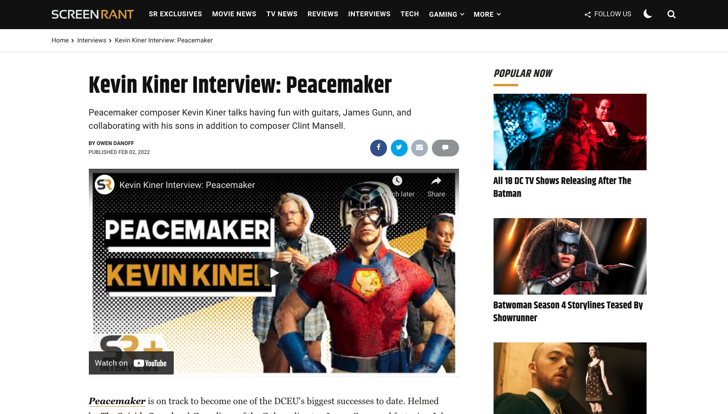 Kevin Kiner Interview: Peacemaker